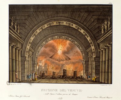 De uitbarsting van de Vesuvius. Scenografie voor de voorstelling van de opera 
