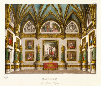 Zicht op de galerij versierd met schilderijen - Scenografie voor de opera 