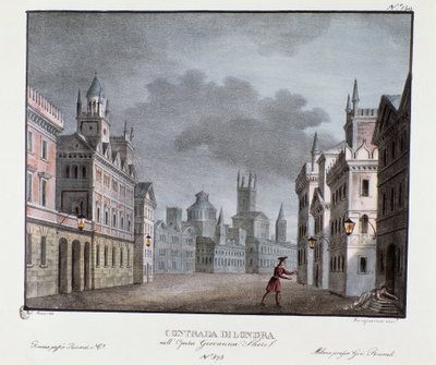 Uitzicht op de buitenwijken van Londen Scenografie voor de voorstelling van de opera 