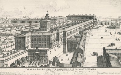 Paleis van de paus op de Quirinaalheuvel, ook bekend als Monte Cavallo, tekening en gravure door Alessandro Specchi (1668-1729), Italië door Alessandro Specchi