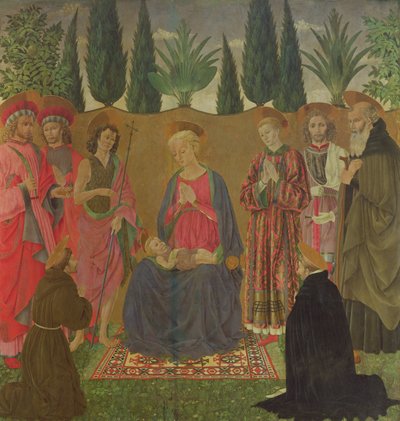 Maagd en kind met heiligen, c.1455 door Alessio Baldovinetti
