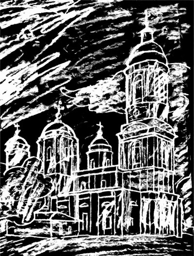 Kerk onder wolken door Alex Caminker