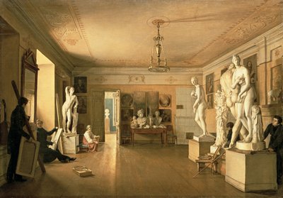 Atelier van de kunstenaar Alexey Venetsianov, 1827 door Alexander Alexeyevich Alexeyev