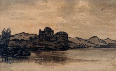 Italiaans Landschap met Koepelgebouw door Alexander Cozens