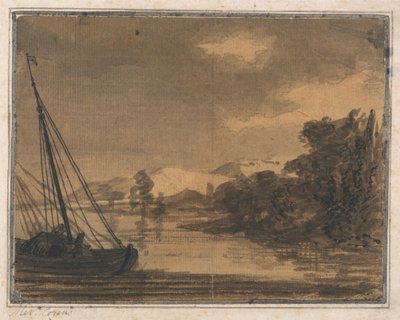 Rivier en boot door Alexander Cozens