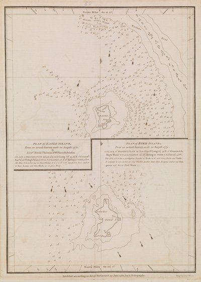 Plan van Eagle Island en Bird Island, laat 18e tot begin 19e eeuw door Alexander Dalrymple