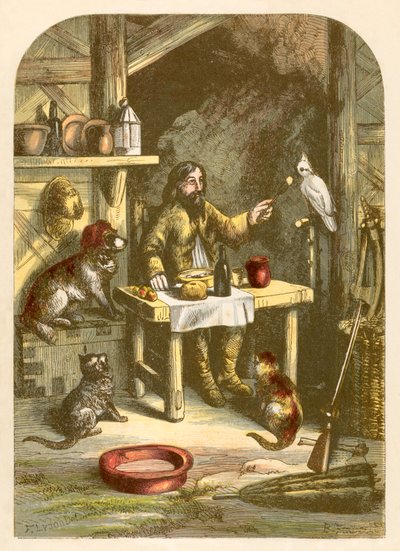 Robinson Crusoe aan het diner met zijn kleine familie door Alexander Francis Lydon