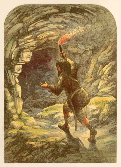 Robinson Crusoe bang gemaakt door een geit in een grot door Alexander Francis Lydon
