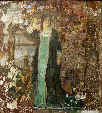 Harpiste. Portret van Tatiana Sergeevna Bartseva (1886-1984) door Alexander Ivanovich Savinov