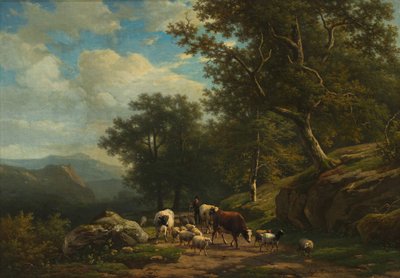 Landschap met een Boer en Zijn Kudde door Alexander Joseph Daiwaille