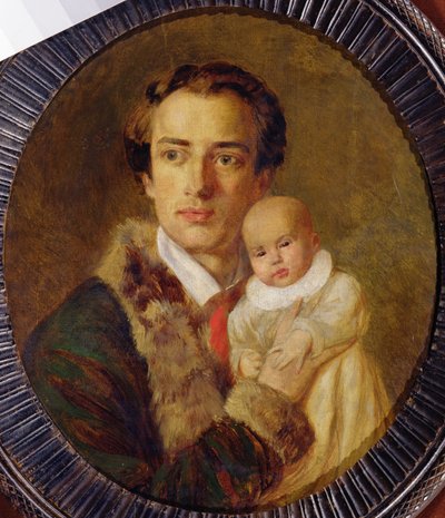Portret van Alexander Herzen met zijn zoon, 1840 door Alexander Lavrentievich Vitberg