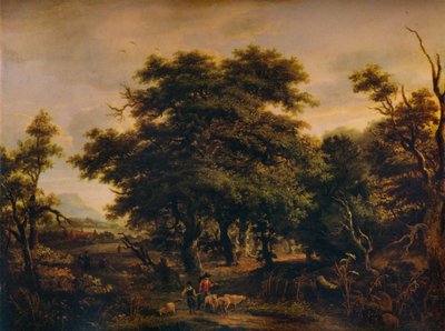 Een bosrijk landschap met figuren en schapen, c1805 door Alexander Nasmyth