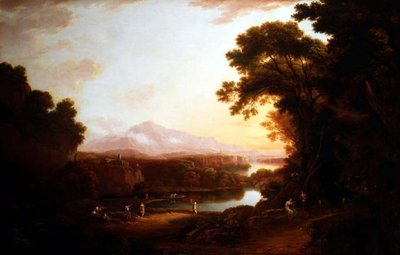 Italiaans landschap met dansende boeren door Alexander Nasmyth