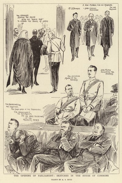 De opening van het parlement, schetsen in het Lagerhuis door Alexander Stuart Boyd