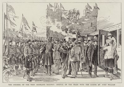 De Opening van de West Highland Railway, Aankomst van de Trein met de Gasten in Fort William door Alexander Stuart Boyd