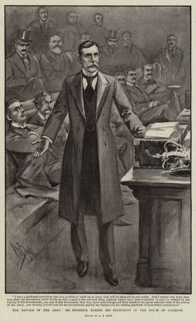 De hervorming van het leger, de heer Rrodrick doet zijn verklaring in het Lagerhuis door Alexander Stuart Boyd