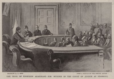 Het proces van achttien Armeniërs voor moord in het gerechtshof van Stamboul door Alexander Stuart Boyd