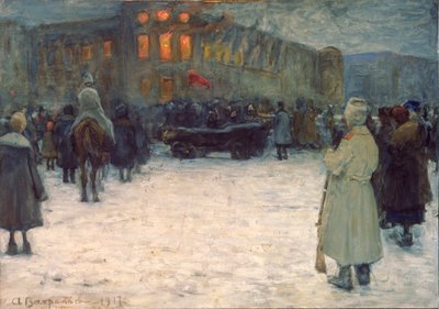 Een brand in het Litouwse kasteel, Februari Revolutie 1917, Sint-Petersburg door Alexander Vakhrameyev