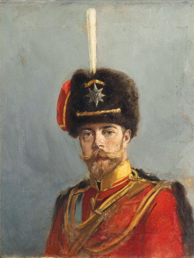 Studie voor een Portret van Keizer Nicolaas II, Chef van het Gardehuzarenregiment, ca. 1908 door Alexander Vladimirovich Makovsky