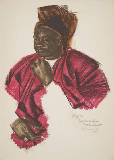 Bezou, groepsleider (Fort Archambault), uit Tekeningen en Schilderijen van Afrika, uitgevoerd tijdens de Citroen Centraal Afrika expeditie, tweede missie Haardt Audouin-Dubreuil, uitgegeven Parijs, 1927 door Alexander Yakovlev