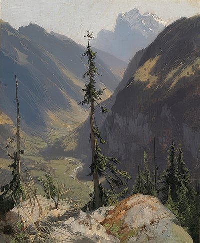 Het Lütschental met de Wetterhorn. Circa 1850 door Alexandre Calame