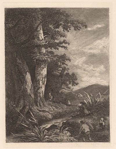 Herten bij een stroom door Alexandre Calame