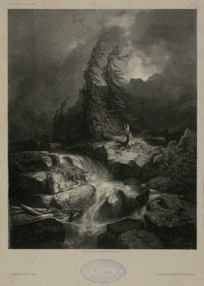 Bergstroom in een storm door Alexandre Calame