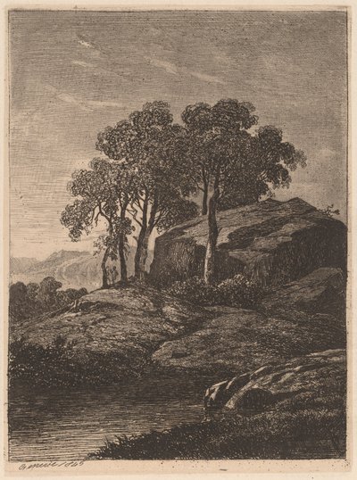 Bomen bij een Rots door Alexandre Calame