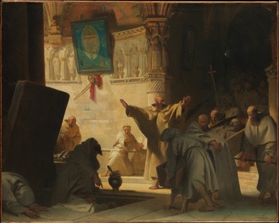 Dramatische scène met monniken in een crypte door Alexandre Evariste Fragonard