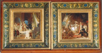 Franciscus I en zijn hof ontvangen werken uit Italië van Primaticcio - Franciscus I geridderd door Bayard ... door Alexandre Evariste Fragonard