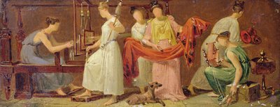 Zes Vrouwen Weven in een Interieur door Alexandre Evariste Fragonard