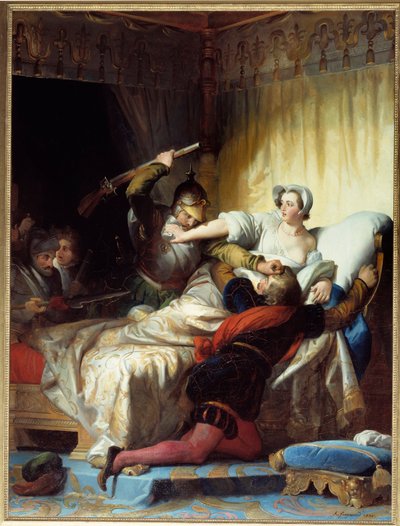 Godsdienstoorlogen: scène van het bloedbad van Sint-Bartholomeüs op 24/08/1572 door Alexandre Evariste Fragonard