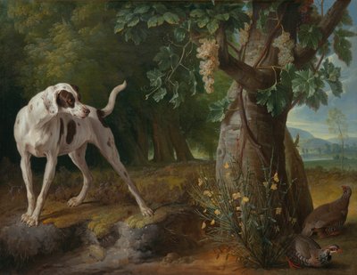Hond die Patrijzen Wijst in een Landschap door Alexandre Francois Desportes
