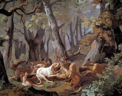 Hertenjacht Dussy behang naar een schilderij van Alexandre-François Desportes (1661-1743). 1851. Parijs, Decoratieve Kunsten door Alexandre Francois Desportes