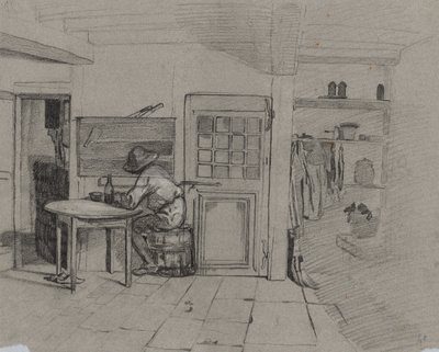 Een Boerderij Interieur met een Jongen aan een Tafel, ca. 1846 door Alexandre Gabriel Decamps