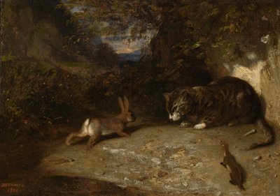 Kat, Wezel en Konijn, 1836 door Alexandre Gabriel Decamps