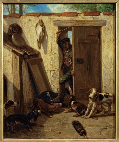 La cour des chiens - de kennel ... door Alexandre Gabriel Decamps