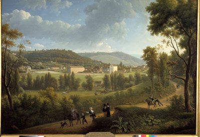 Zicht op het dorp Jouy en Josas met de fabriek opgericht in 1785 door Oberkampf (1738 - 1815). Schilderij door Alexandre Dunouy (1757-1841) door Alexandre Hyacinthe Dunouy
