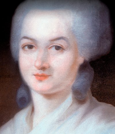 Detail van het portret van Olympe de Gouges door Alexandre Kucharski