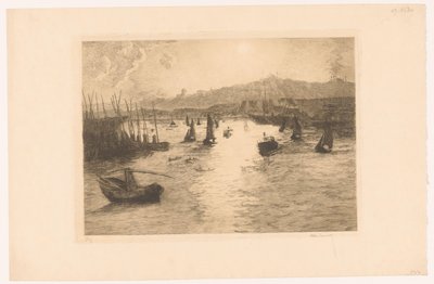 Haven met zonsondergang door Alexandre Lunois (signed by artist)