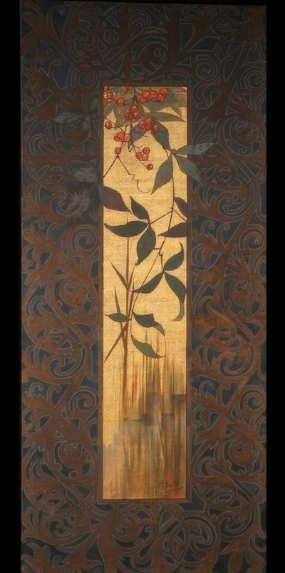 Compositie met gevleugelde nimf die riet blaast door Alexandre de Riquer