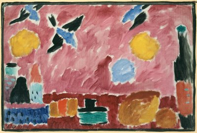 Met Rood Behang met Zwaluwpatroon, 1915 door Alexej von Jawlensky