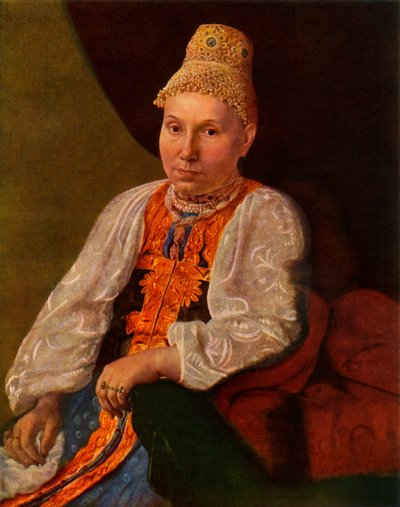 Portret van de vrouw van Obraztsov, de koopman uit Rshev, 1830s door Alexey Venetsianov