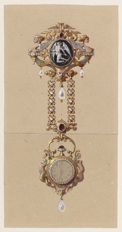 Ontwerp voor een chatelaine met horloge door Alexis Falize