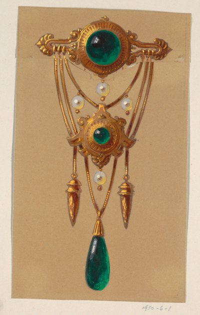 Ontwerp voor een gouden en cabochon edelsteen broche door Alexis Falize