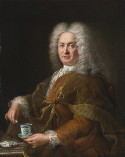 Portret van een heer met een kopje chocolade door Alexis Simon Belle