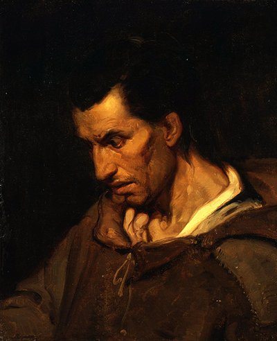 Een gek met waanideeën van vroomheid gekleed als een monnik door Alfred (attr. to) Dehodencq