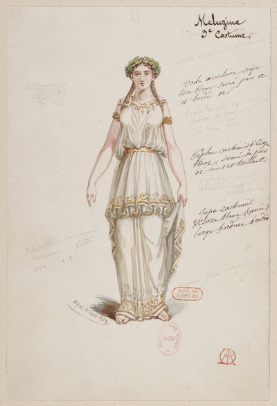 Halévy - La magicienne - Kostuummodellen door Alfred Albert - 21. Mélusine, 3e kostuum. Mélusine, 3e kostuum door Alfred Albert