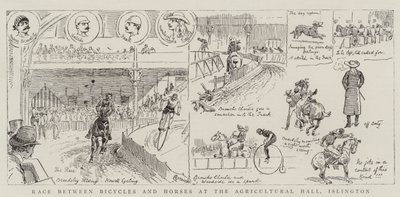 Wedstrijd tussen Fietsen en Paarden in de Landbouwhal, Islington door Alfred Chantrey Corbould