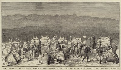 De hongersnood in Klein-Azië, vertrek uit Celephkia van een konvooi met graan gestuurd door de Khedive van Egypte door Alfred Chantrey Corbould